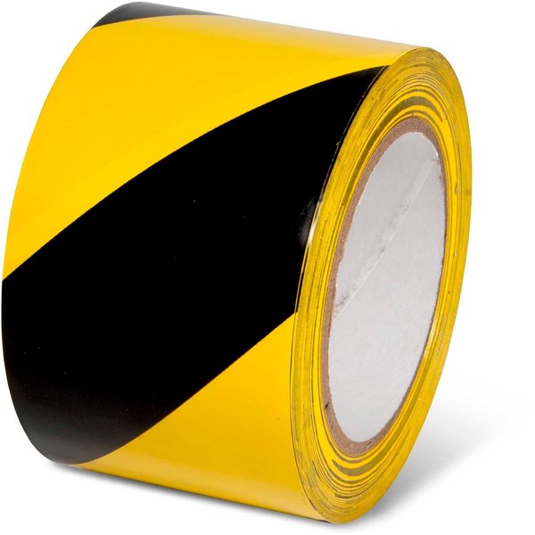 Global Industrial Striped Hazard Warning Tape, 3W x 108'L, 5 Mil, Black/Yellow, 1 Roll 670652YB